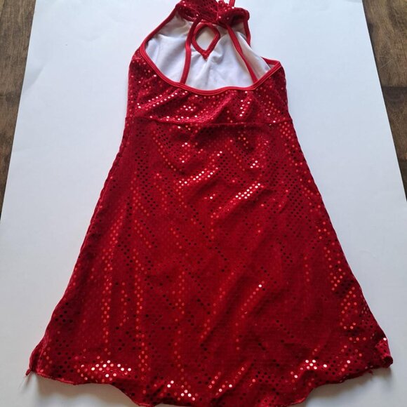 Six-O sequin RED holiday skating show sparkle dance dress girl size 10-12 - Picture 2 of 4